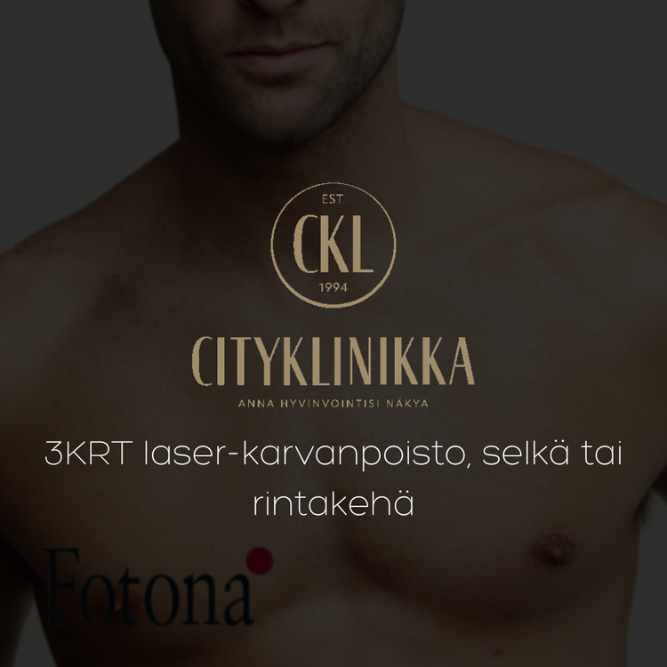 3x laser hair removal, back or chest (HKI)